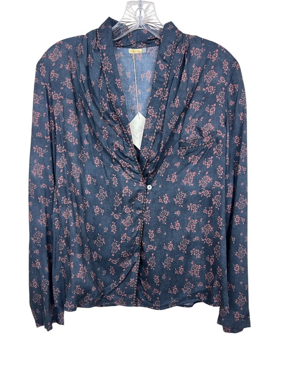 Matta Johl Women's Black Floral Draped Collar Blouse S Women’s Long Sleeves